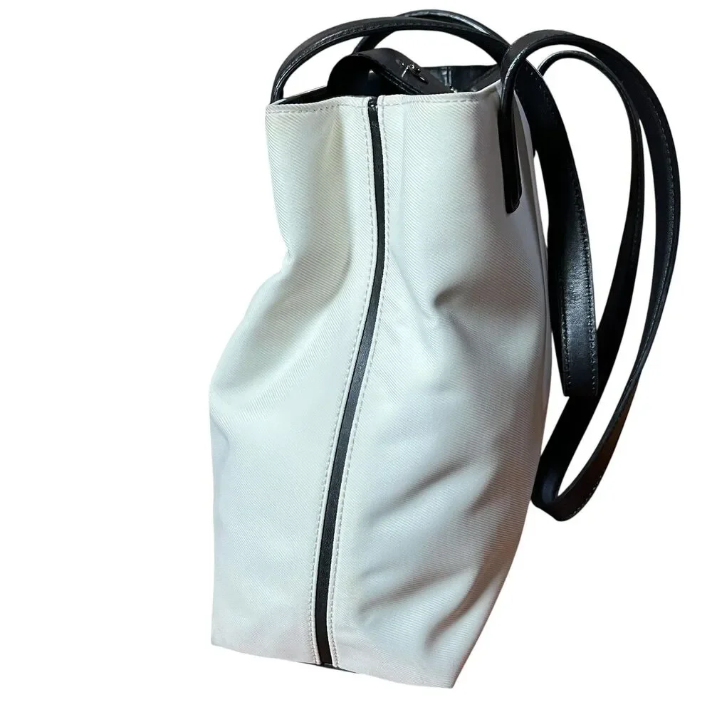 Coach Tote Bag Womens Medium White Canvas Black Leather Shoulder Purse L3J-7441